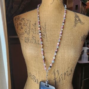 Pink Beaded Lanyard Necklace